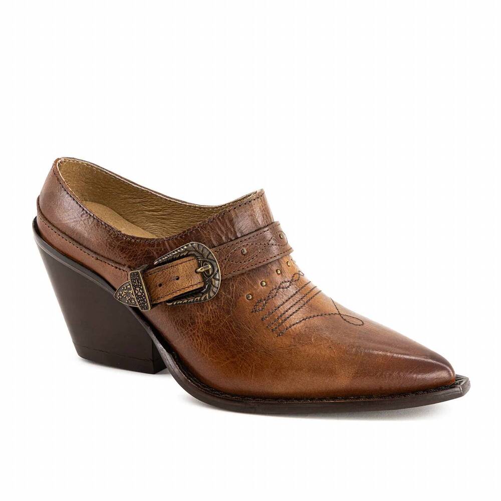NEW FORASTERO women's leather western heeled loafer in brown